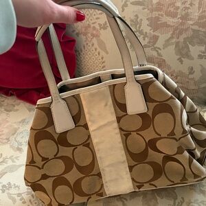 Coach Beige and Brown Signature Shoulder Bag